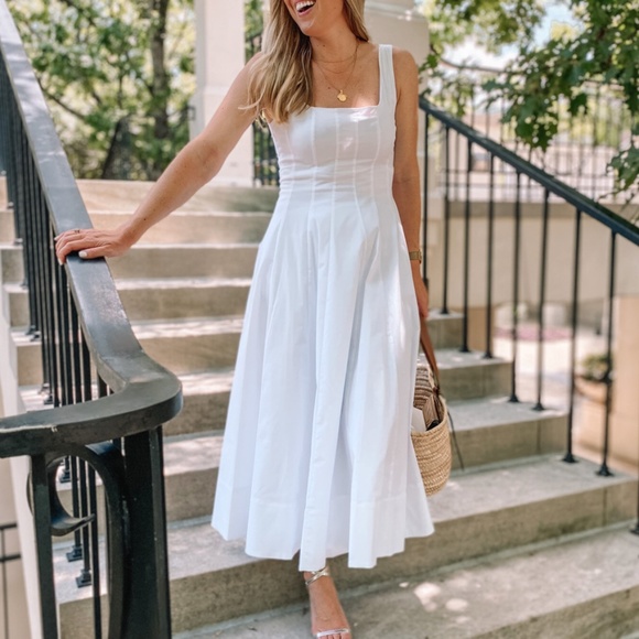 NEW STAUD Wells Midi Dress Sz4/8 White Classic Cotton Best Party Wedding - Picture 4 of 12